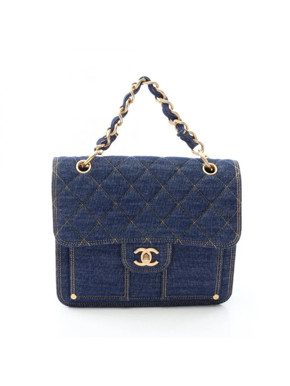 Chanel Backpack Quilted Chain Denim Blue